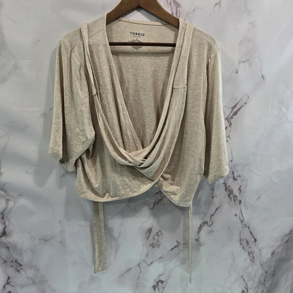 Torrid Wrap Womens 3 3X Tan Swim Cover Up Cardigan Knit Tie Crop Active Short
